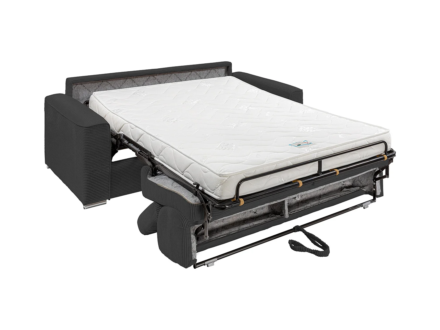 Express-driezitsslaapbank van grijs ribfluweel - Bed met brede latten 140 cm - Matras 14 cm - VIZIR