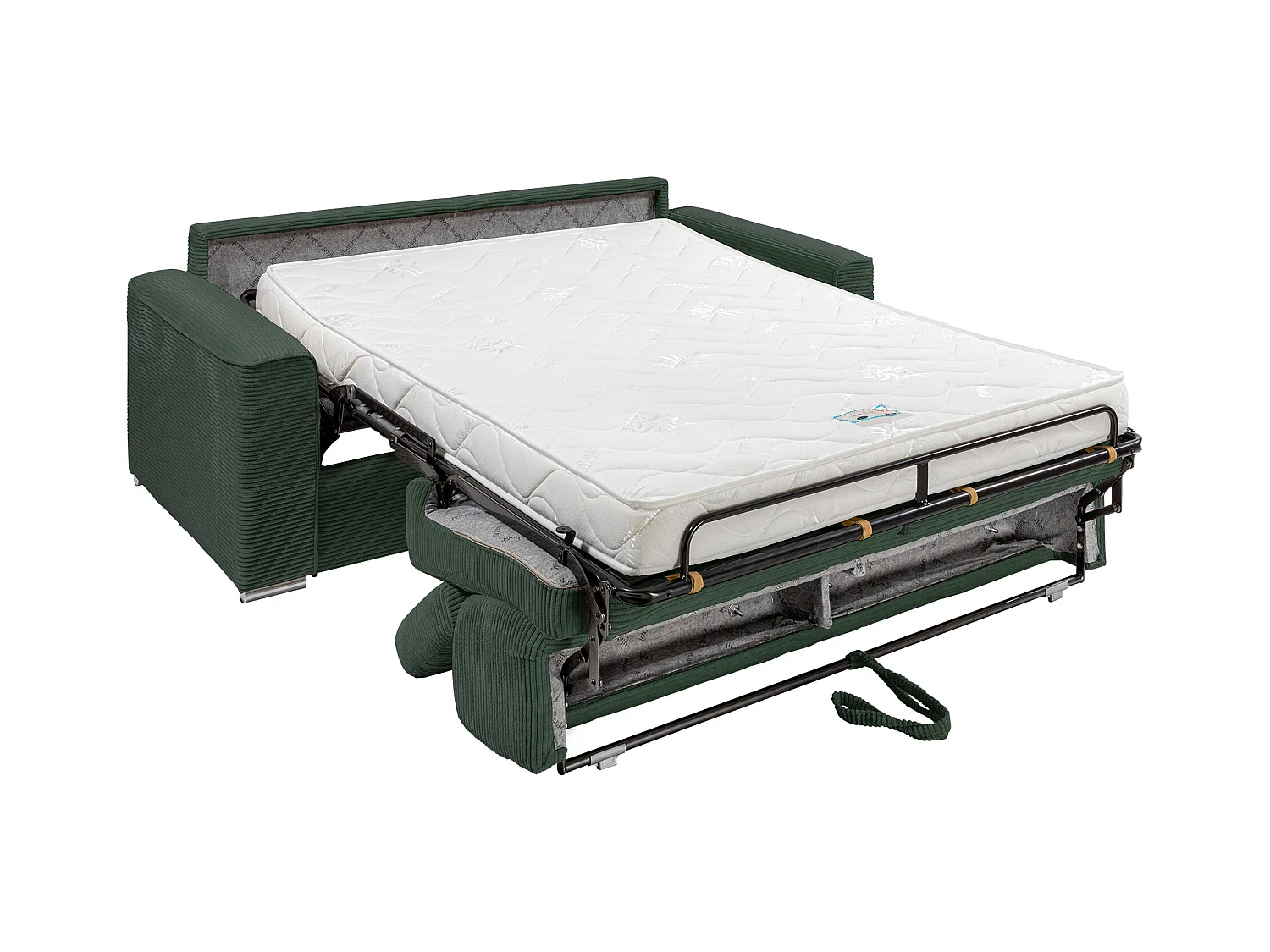 Canapé 3 places convertible express en velours côtelé vert - Couchage 140 cm - Matelas 14 cm - VIZIR