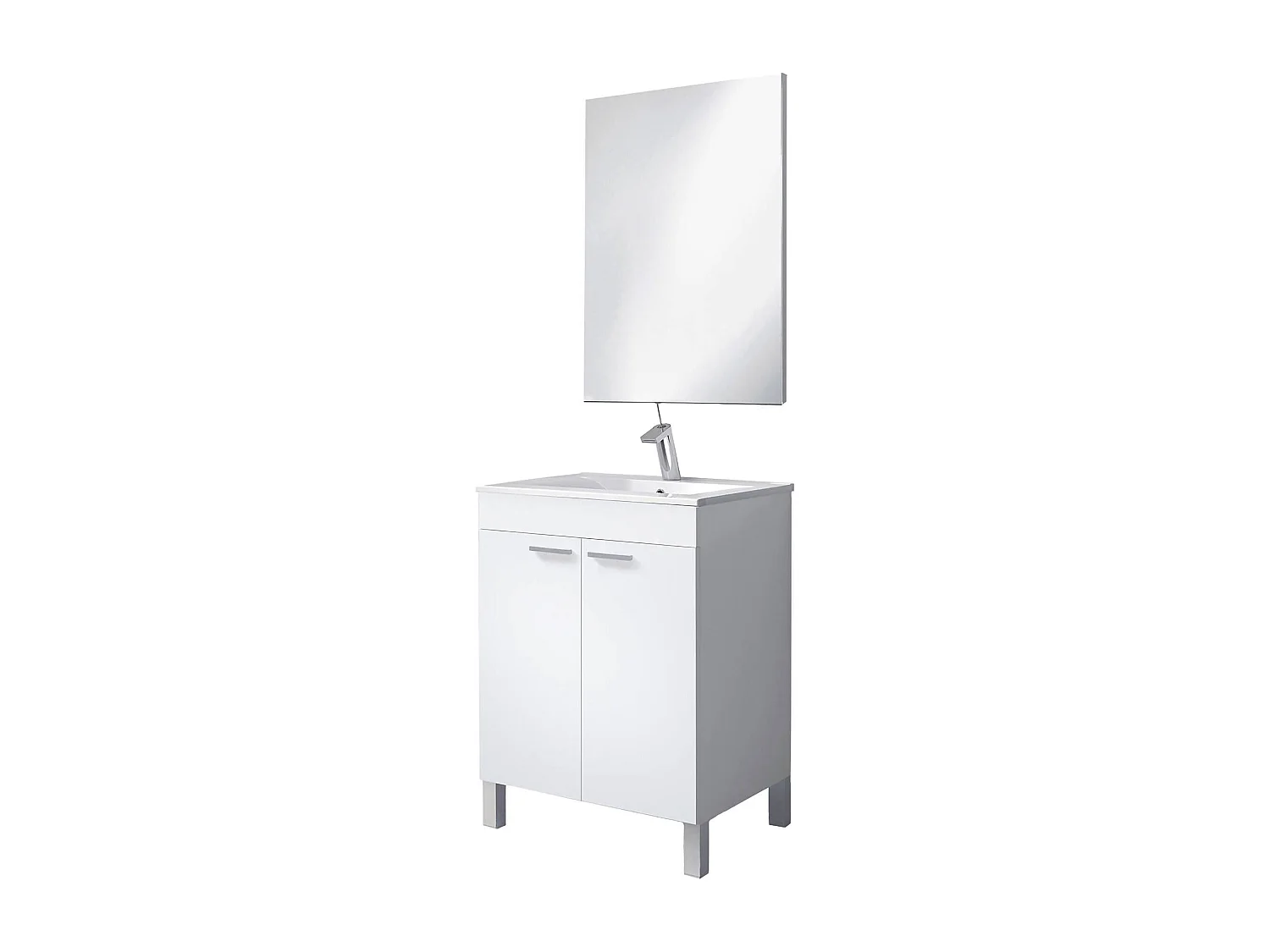 Dmora - Mobile sotto lavabo Abaco, 60x45h80 cm, Bianco lucido