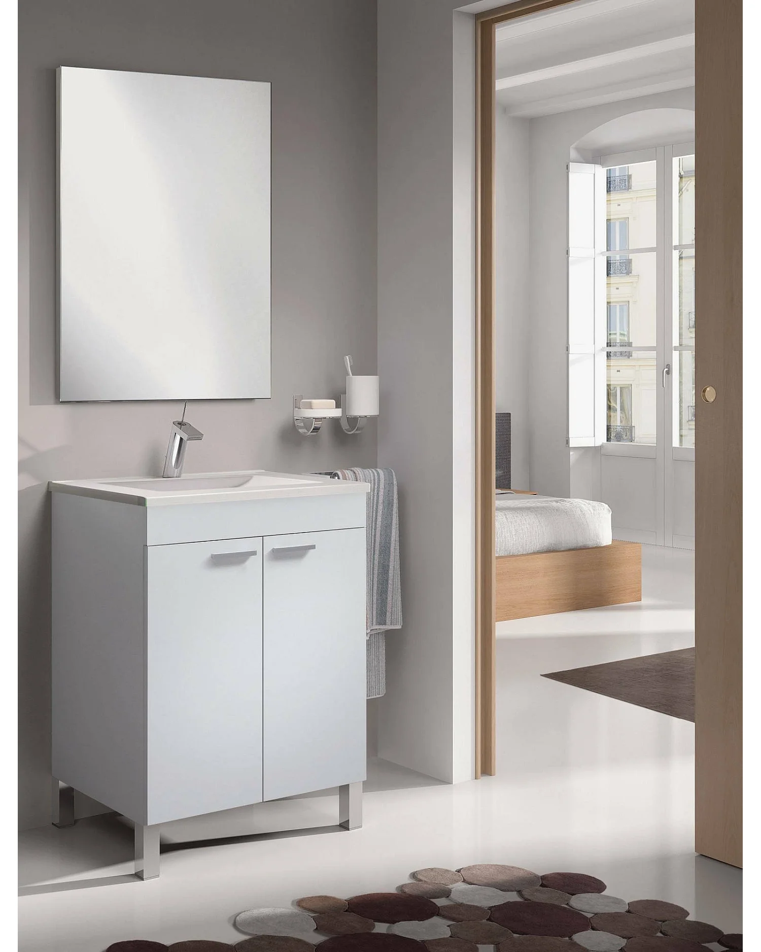 Unterschrank Dlabojk, Unterschrank, Schrank mit 2 Türen, glänzend WeiÃŸe Farbe cm, 60x80x45WeiÃŸ