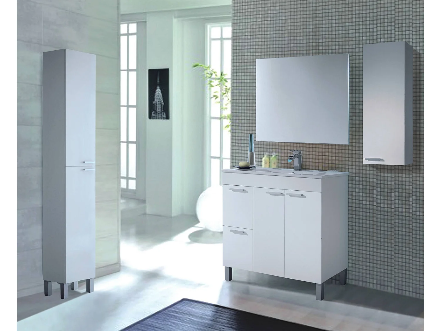 Dmora - Mobile sottolavabo Aracth, 80x45h80 cm, Bianco lucido