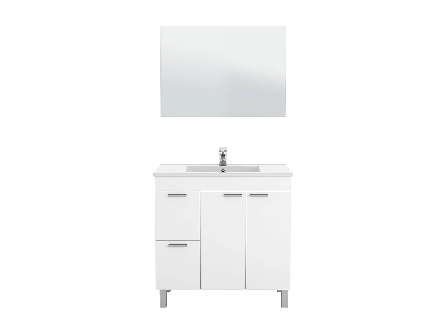 Meuble sous-vasque Dgabett, Meuble de salle de bain, armoire 2 portes avec deux tiroirs avec miroir, lavabo non inclus, 80x45h80 cm, Blanc brillant