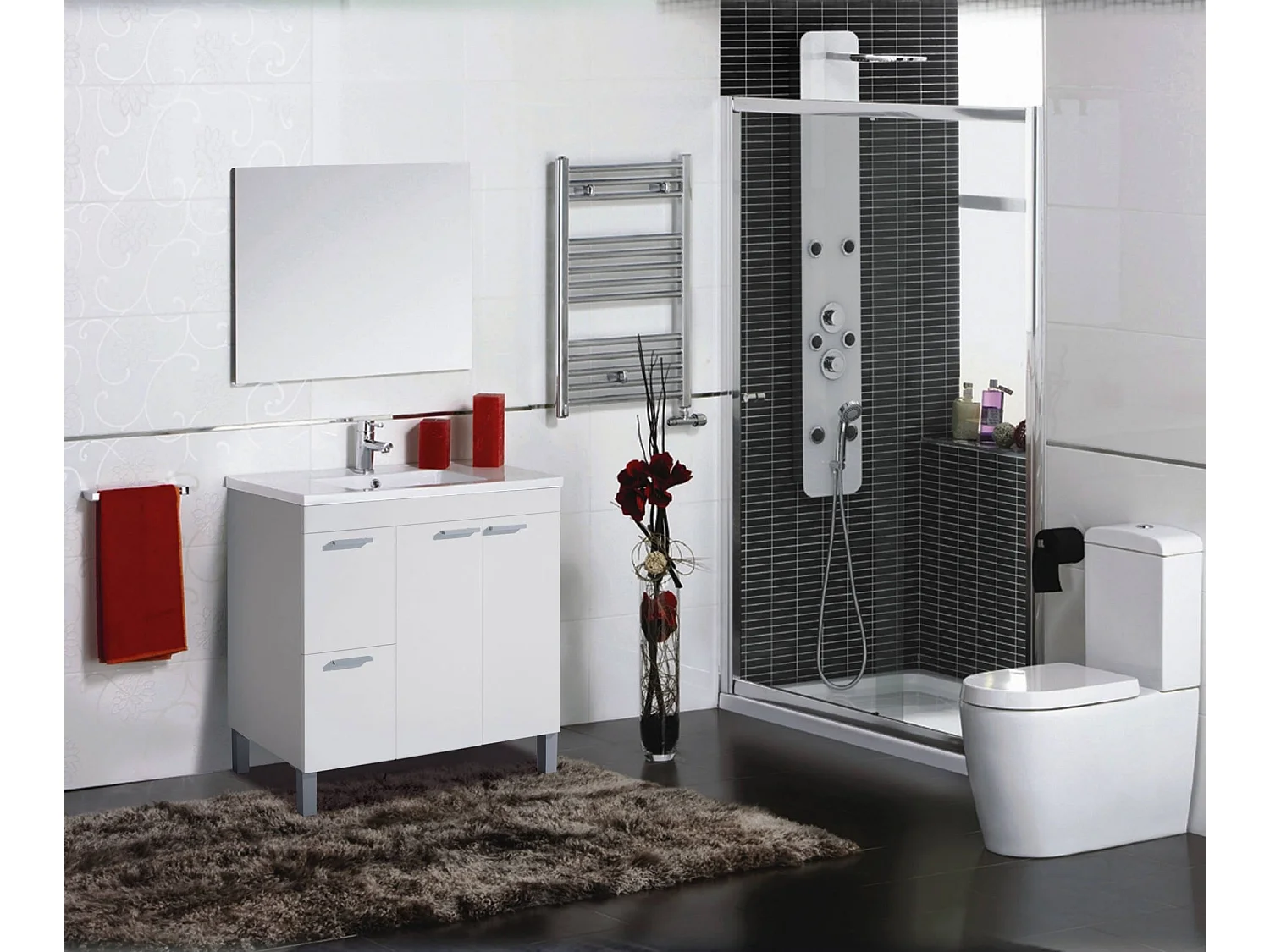 Unterschrank Dgabett, Badezimmerschrank, Kleiderschrank mit 2 Türen und zWeiÃŸchubladen mit Spiegel, Waschbecken nicht enthalten, 80x45h80 cm, Glänzend WeiÃŸ