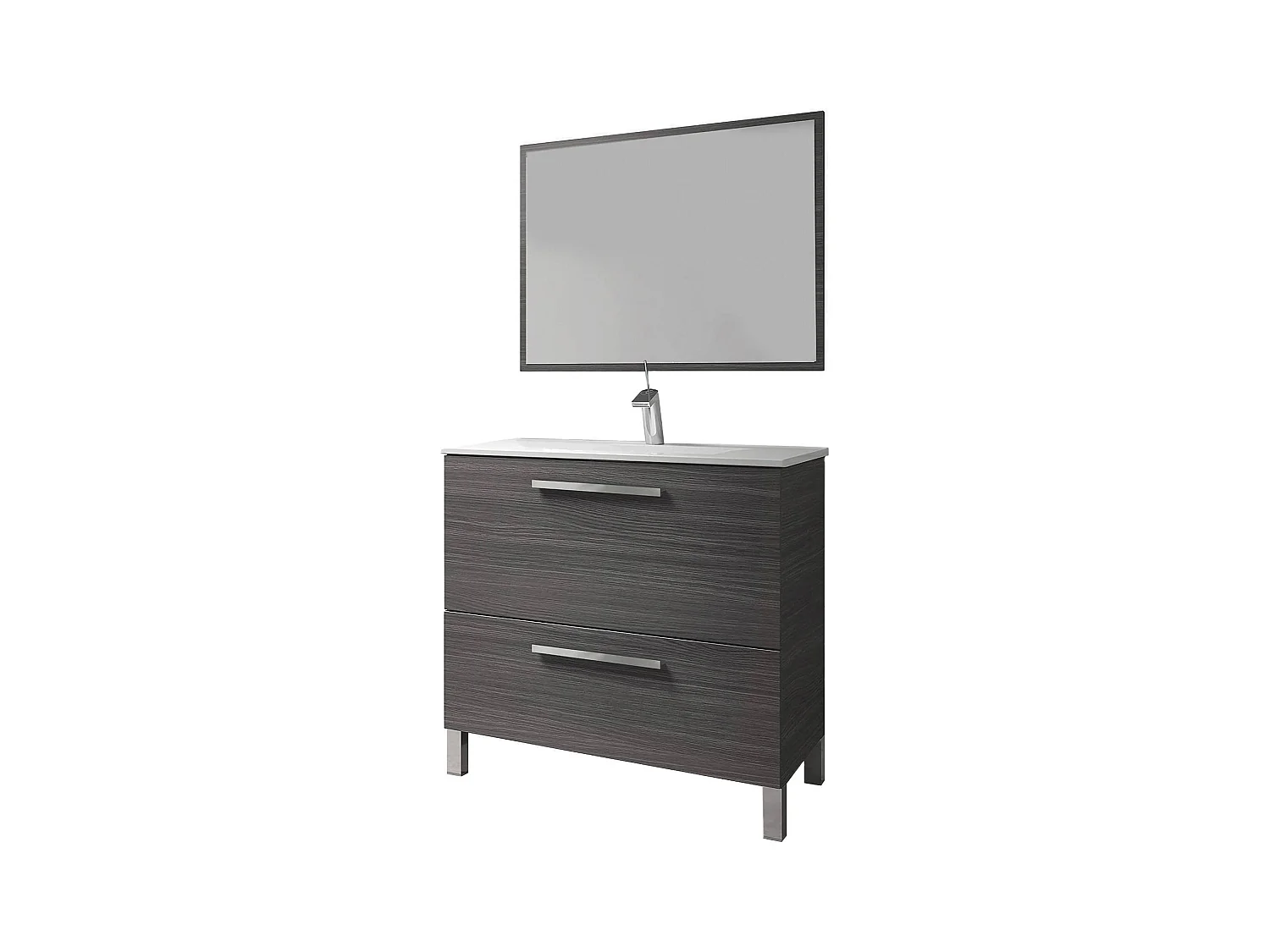 Unterschrank Dfarago, Badezimmerschrank, Kleiderschrank mit 2 Schubladen und Spiegel, Waschbecken nicht enthalten, 80x45h80 cm, Aschgrau