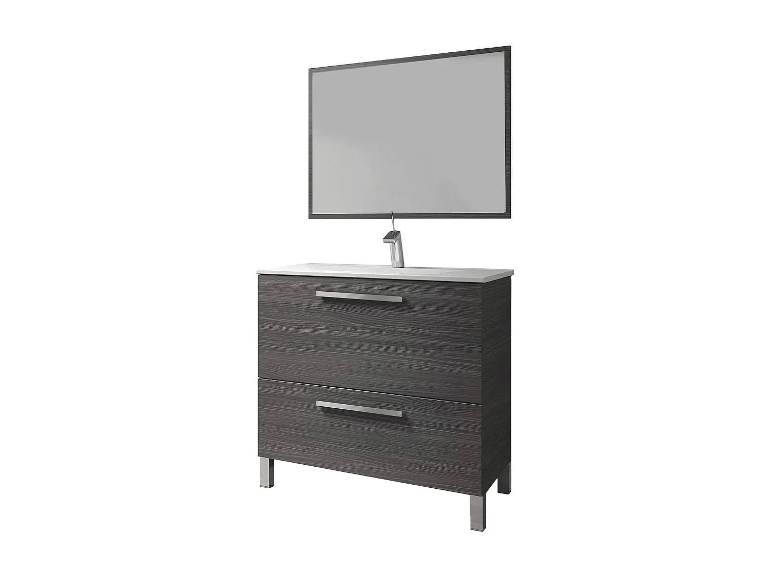 Unterschrank Dfarago, Badezimmerschrank, Kleiderschrank mit 2 Schubladen und Spiegel, Waschbecken nicht enthalten, 80x45h80 cm, Aschgrau