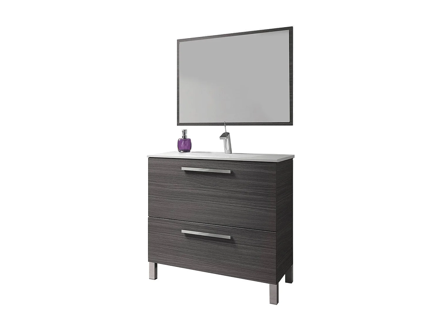 Unterschrank Dfarago, Badezimmerschrank, Kleiderschrank mit 2 Schubladen und Spiegel, Waschbecken nicht enthalten, 80x45h80 cm, Aschgrau