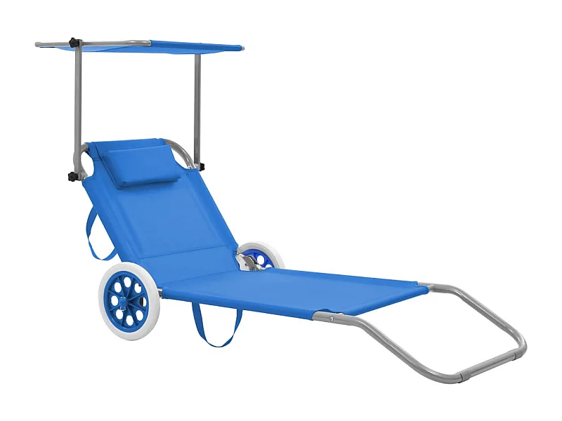 Ligbed met luifel en wieltjes inklapbaar staal blauw