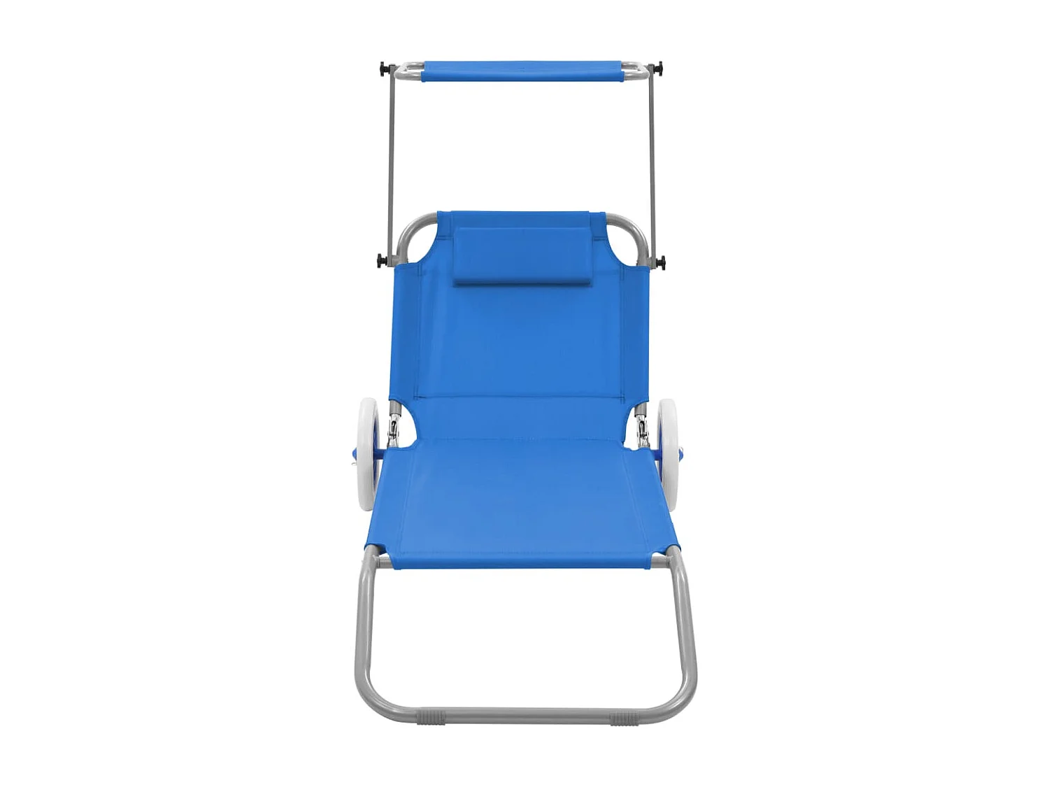 Chaise longue pliable avec auvent et roues Acier Bleu