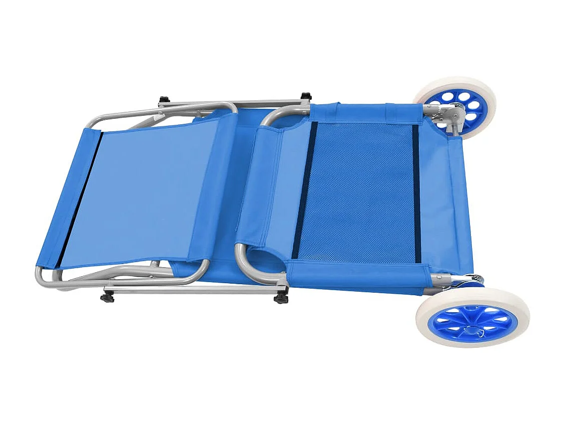Chaise longue pliable avec auvent et roues Acier Bleu