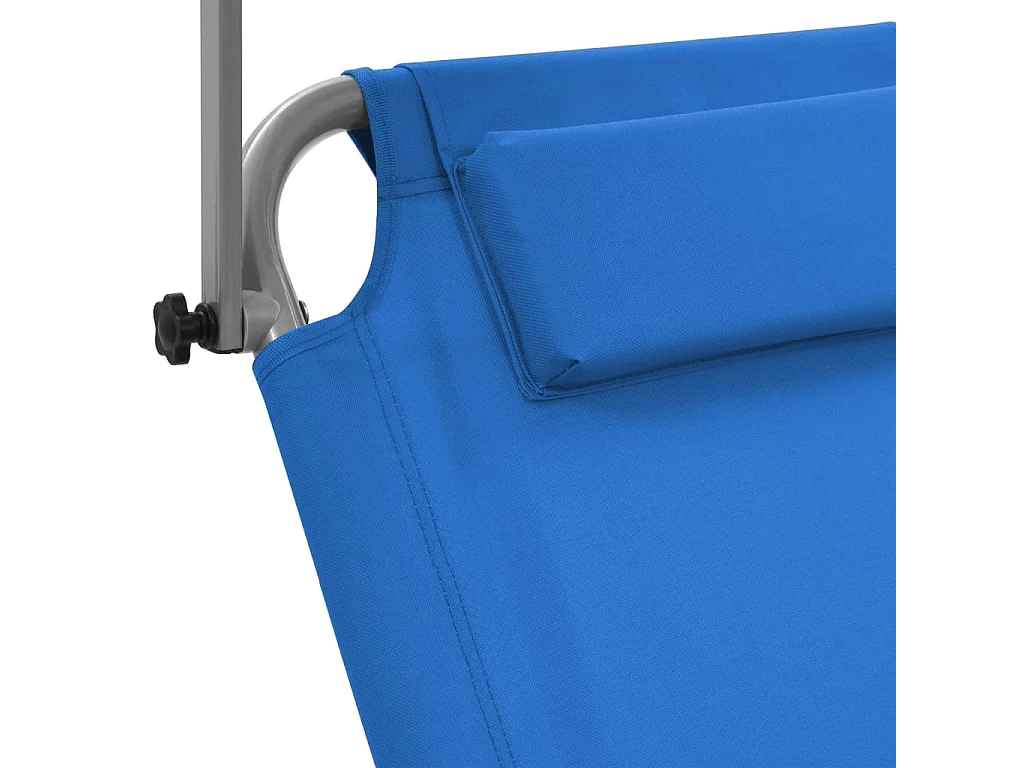 Chaise longue pliable avec auvent et roues Acier Bleu