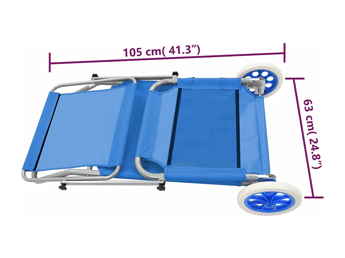 Chaise longue pliable avec auvent et roues Acier Bleu
