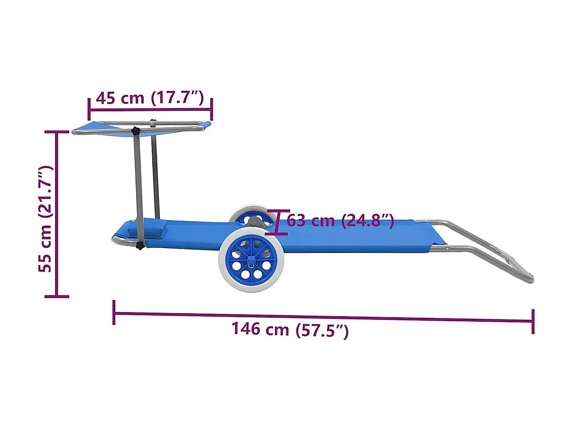 Klappliege mit Sonnenschutz und Rädern Stahl Blau
