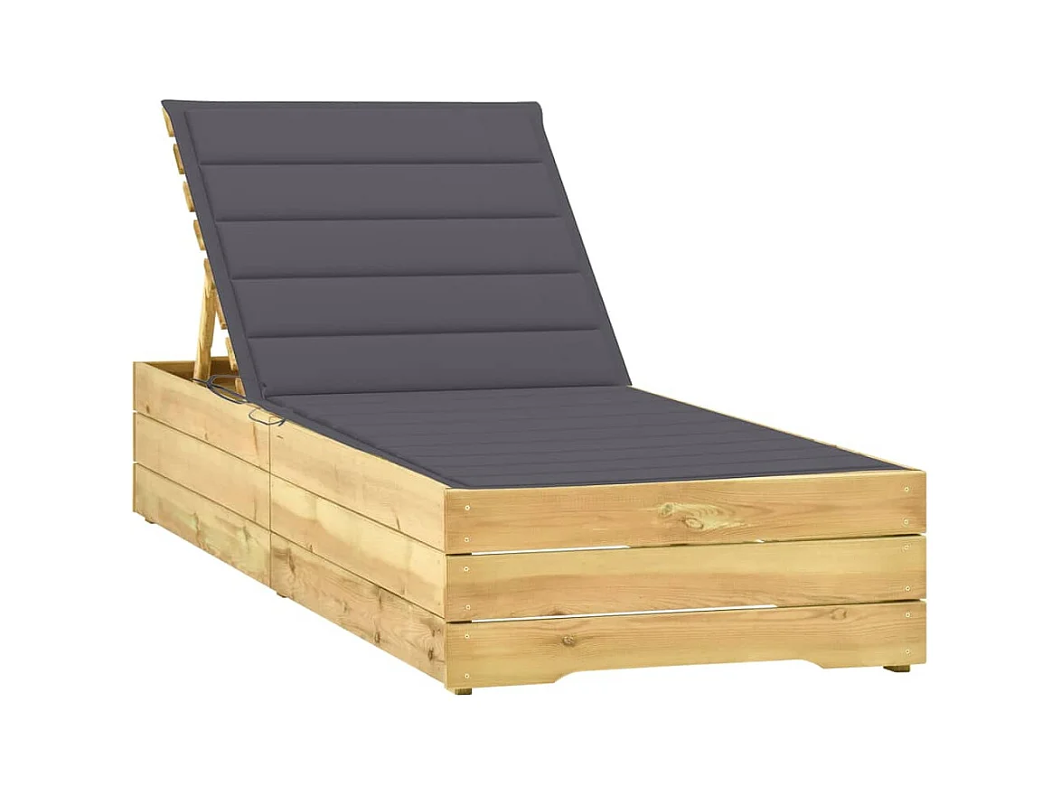 Chaise longue avec coussin anthracite Bois de pin imprégné