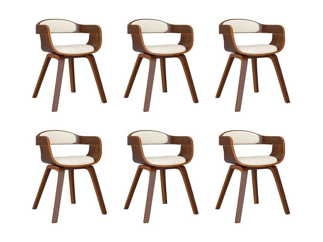Chaises à manger lot de 6 crème similicuir et bois courbé