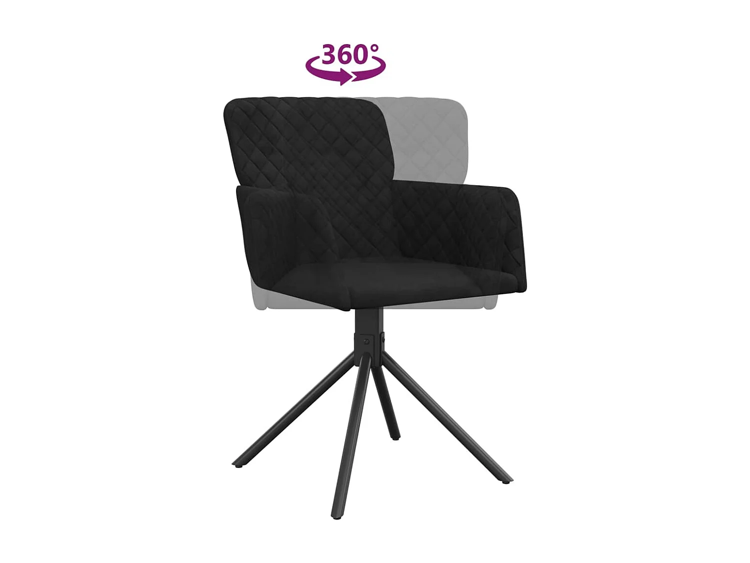Zestaw 2 obrotowych krzeseł jadalnianych z czarnego aksamitu z podłokietnikami i obrotem o 360 stopni