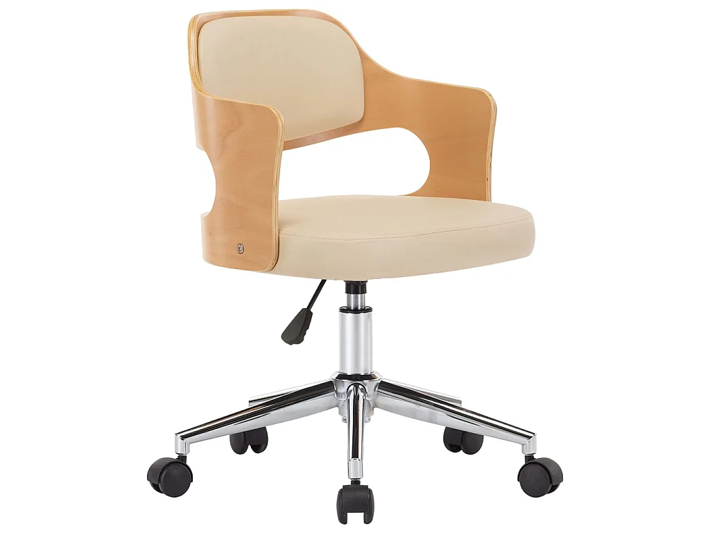 Silla de comedor giratoria madera curvada cuero sintético crema