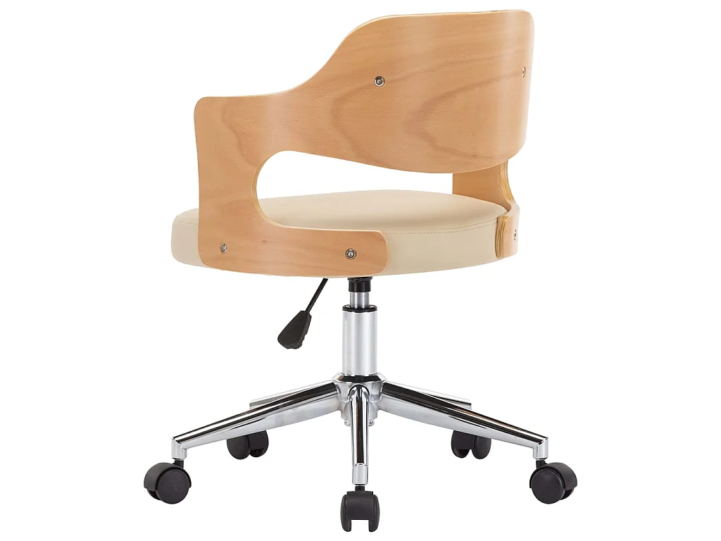 Silla de comedor giratoria madera curvada cuero sintético crema