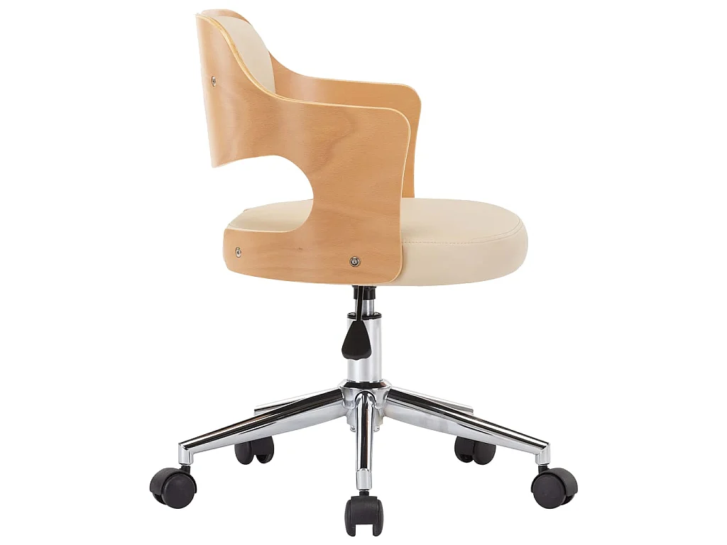 Silla de comedor giratoria madera curvada cuero sintético crema