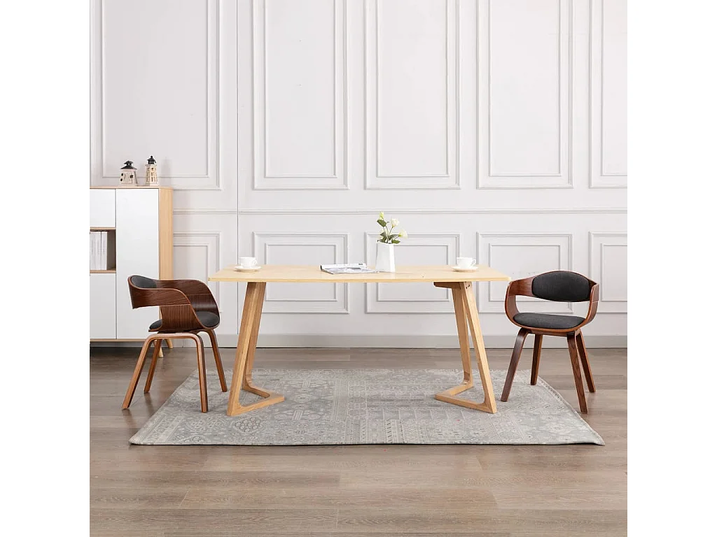 Chaises à manger lot de 2 bois courbé et tissu gris