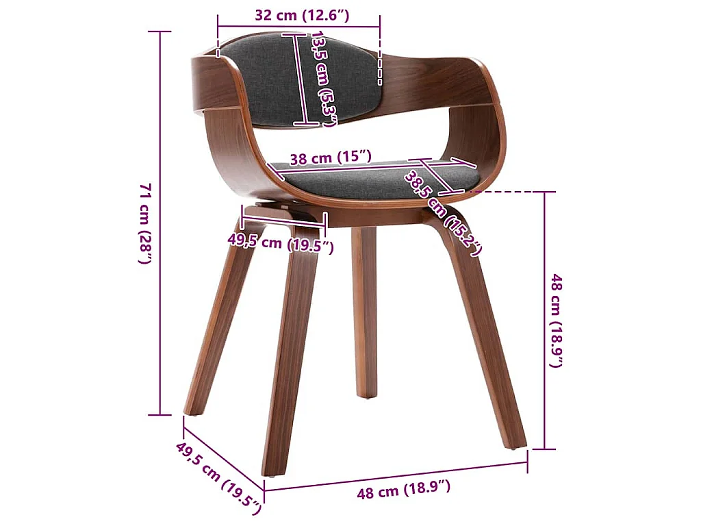 Chaises à manger lot de 2 bois courbé et tissu gris