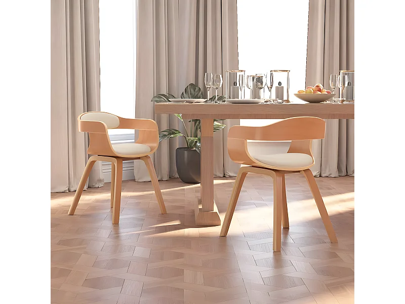 Chaises à manger lot de 2 crème similicuir et bois courbé