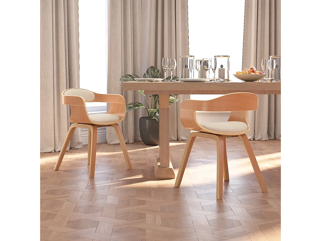 Cadeira jantar 2 pcs madeira curvada/couro artificial cor creme