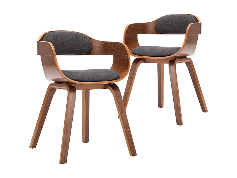 Sedie da Pranzo 2 pz Grigio Scuro in Tessuto e Legno Curvato