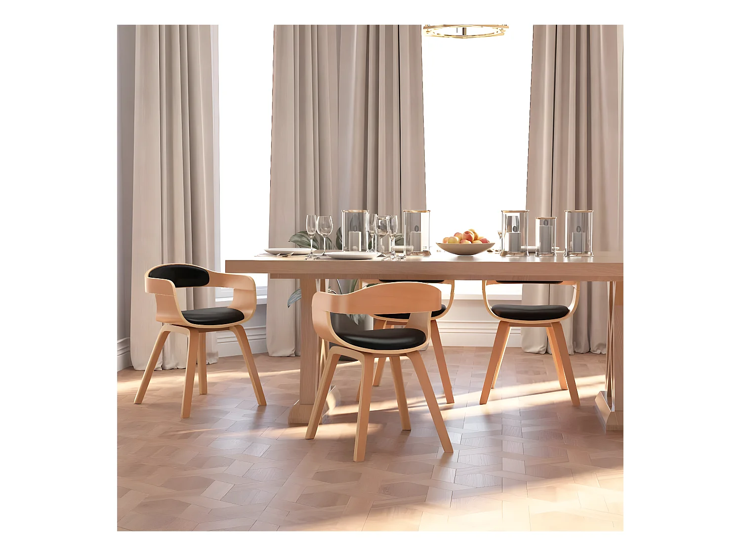 Chaises à manger lot de 4 noir bois courbé et similicuir
