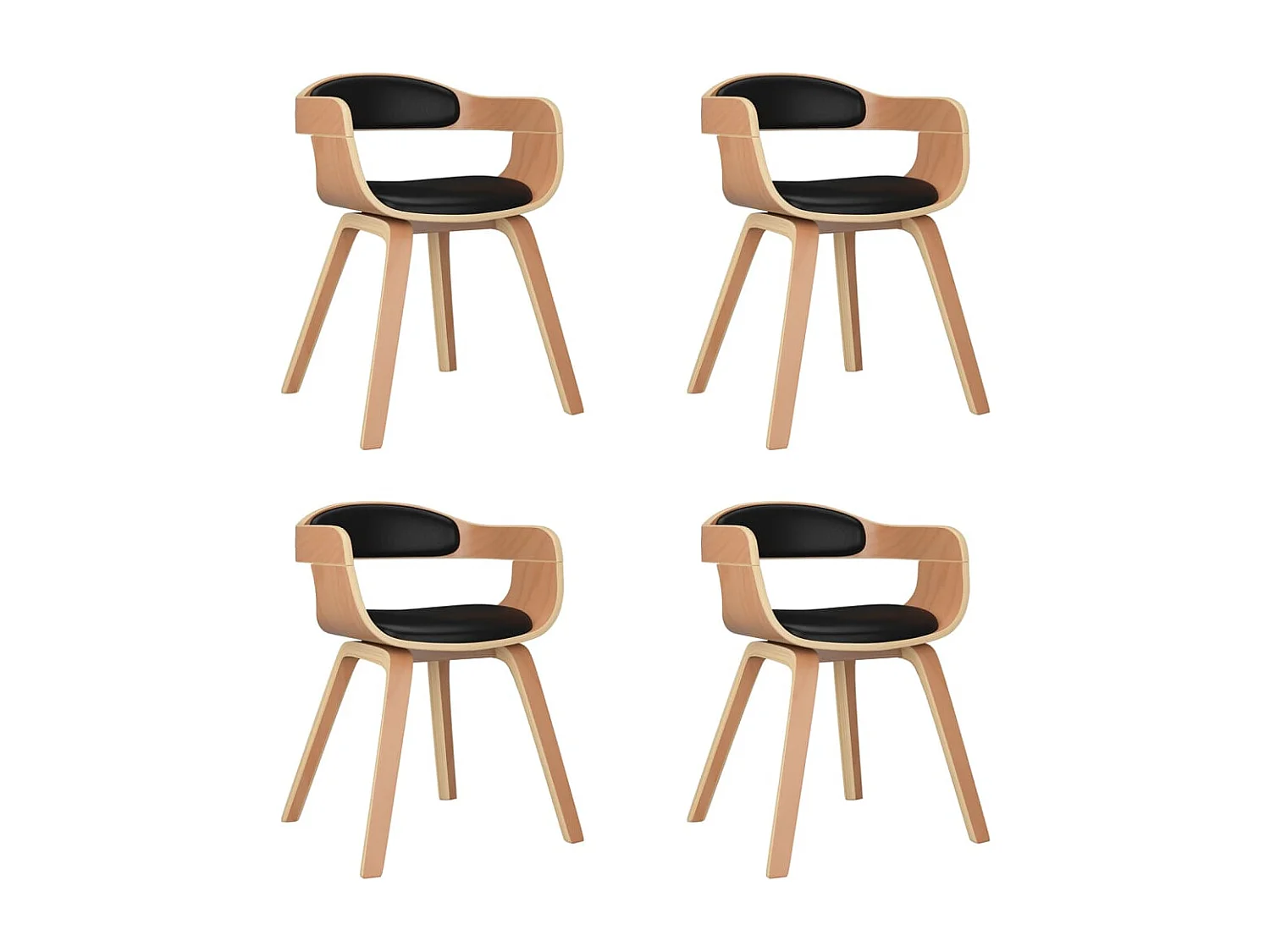 Chaises à manger lot de 4 noir bois courbé et similicuir