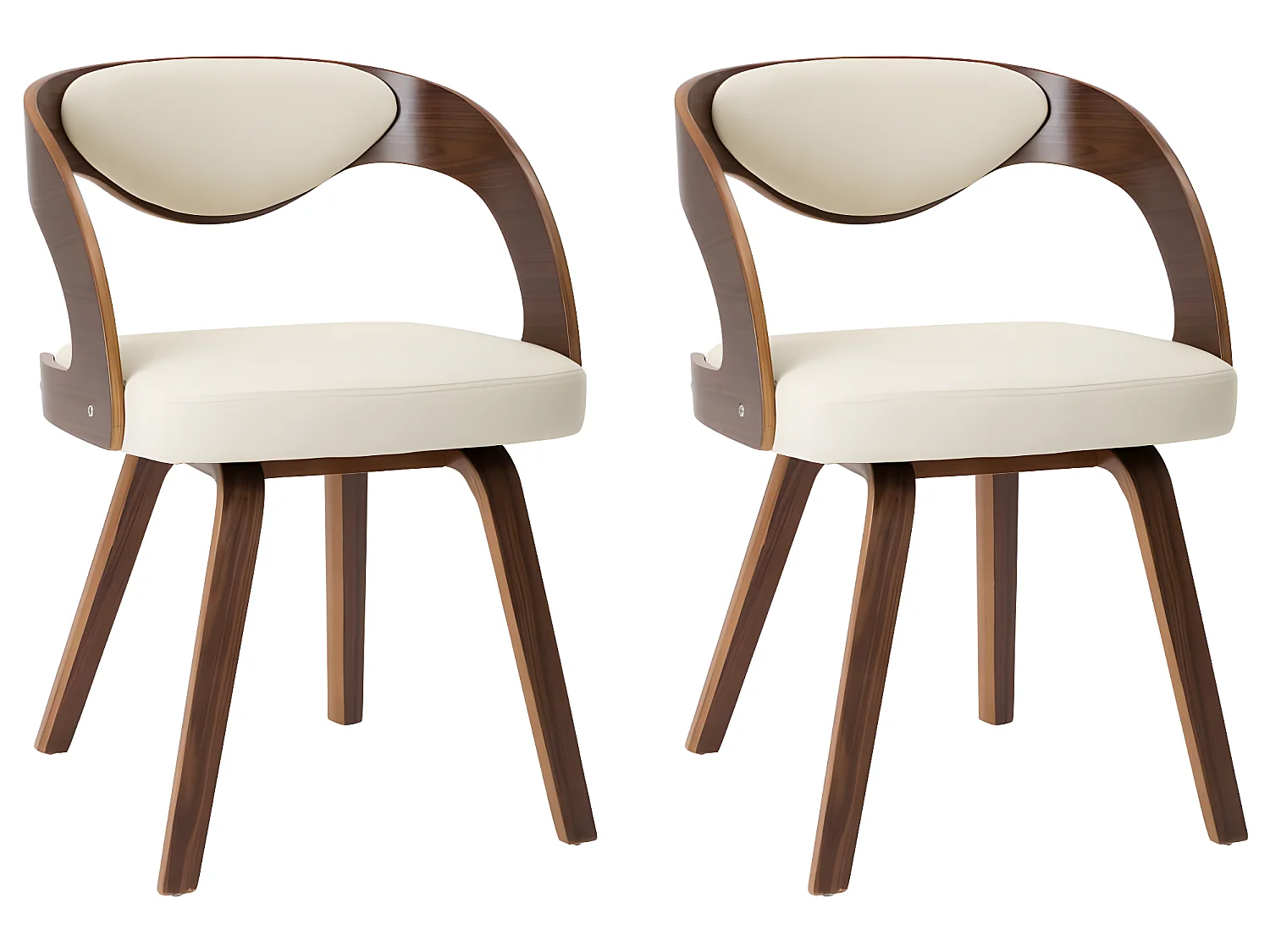 Eetkamerstoelen 2 st gebogen hout en kunstleer crèmekleurig