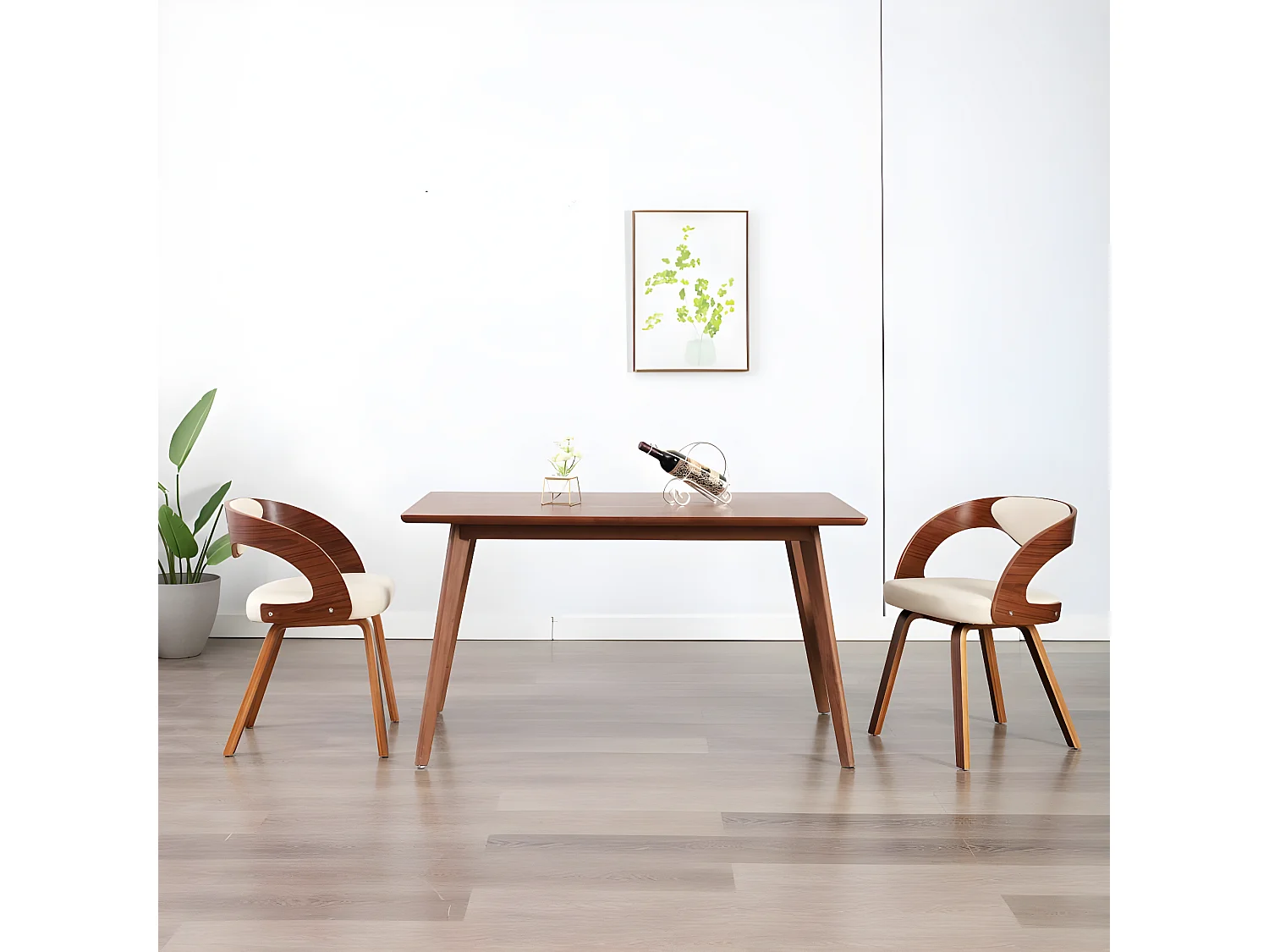 Eetkamerstoelen 2 st gebogen hout en kunstleer crèmekleurig