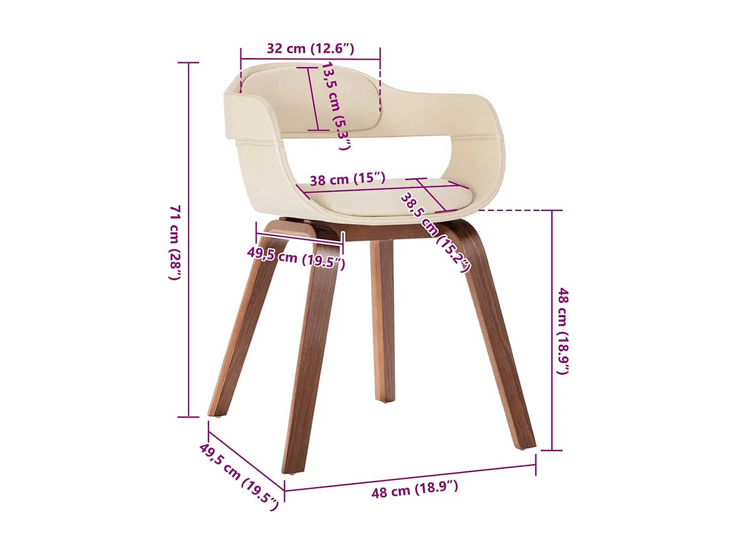 Chaise de salle à manger Blanc Bois courbé et similicuir