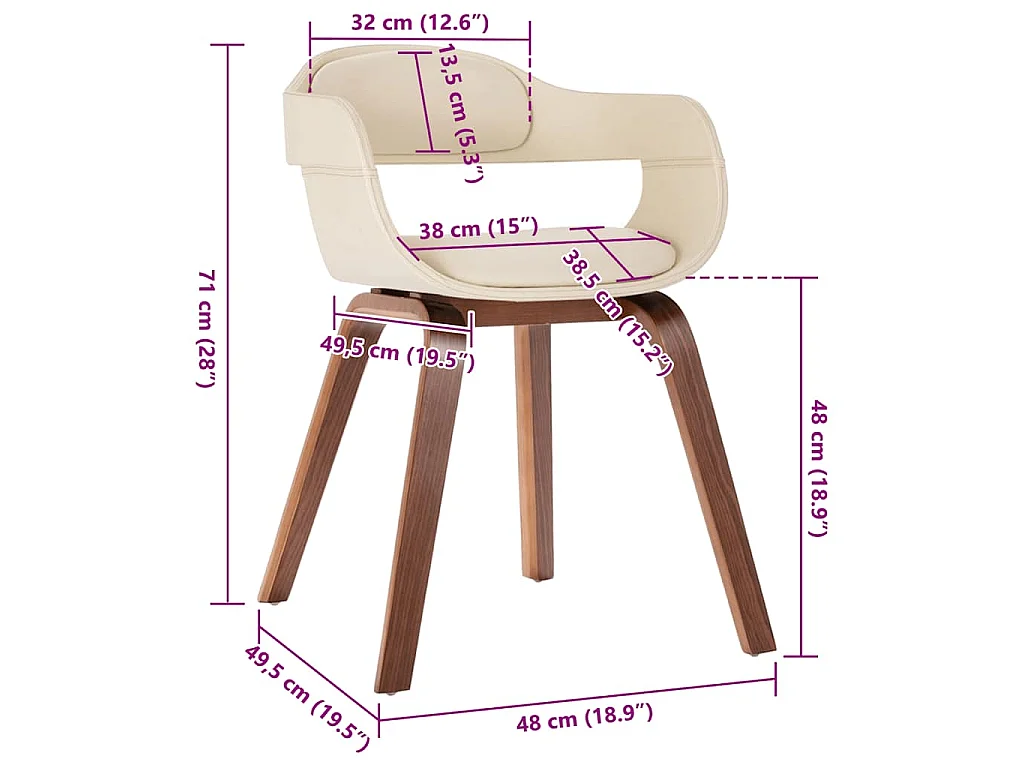 Chaise de salle à manger Blanc Bois courbé et similicuir
