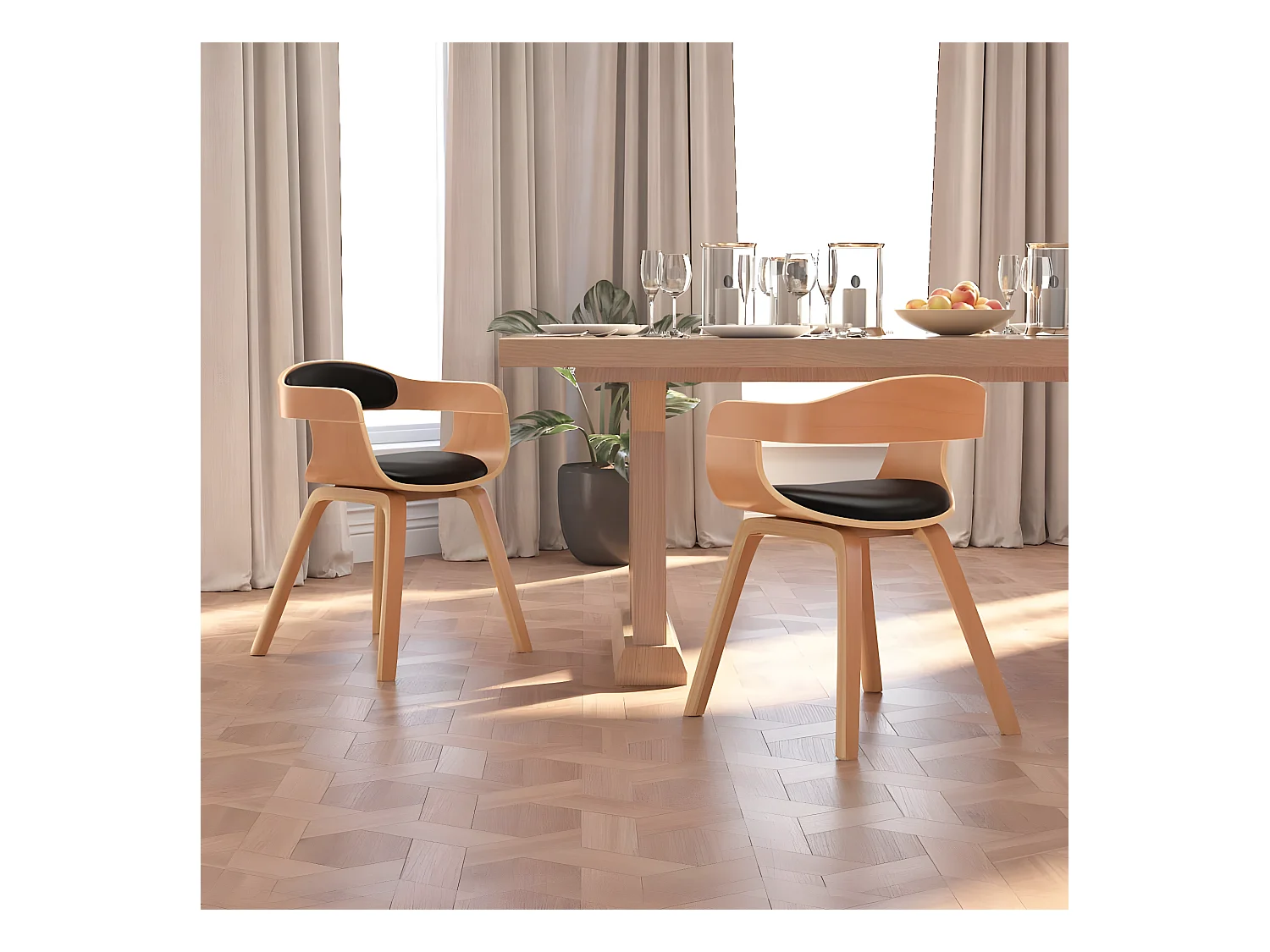 Chaises à manger lot de 2 noir bois courbé et similicuir