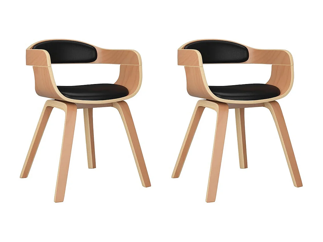 Chaises à manger lot de 2 noir bois courbé et similicuir