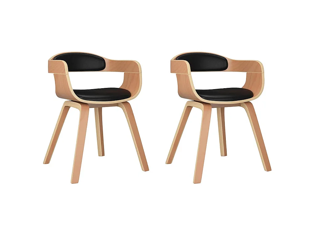Eetkamerstoelen 2 st gebogen hout en kunstleer zwart
