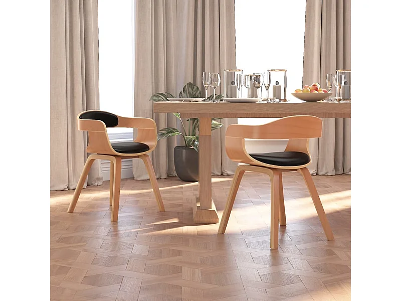 Eetkamerstoelen 2 st gebogen hout en kunstleer zwart