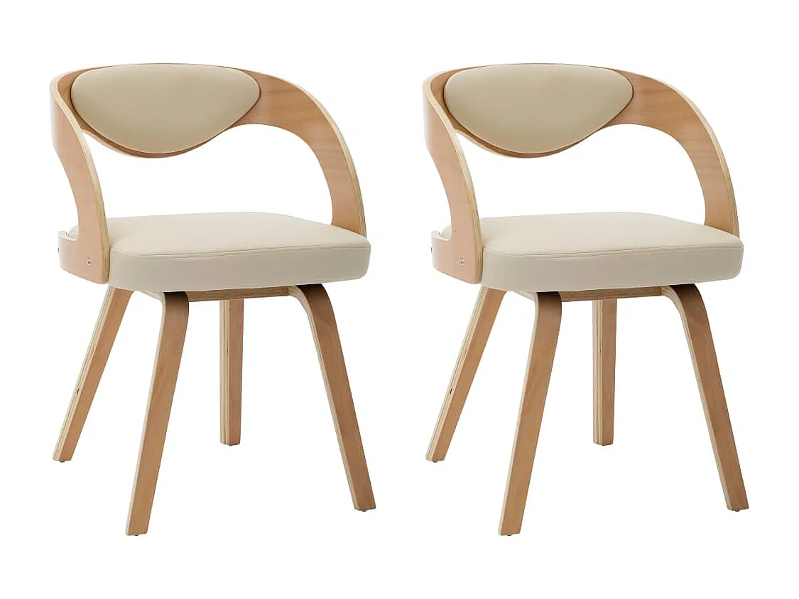 Sillas de comedor 2 uds madera curvada y cuero sintético crema