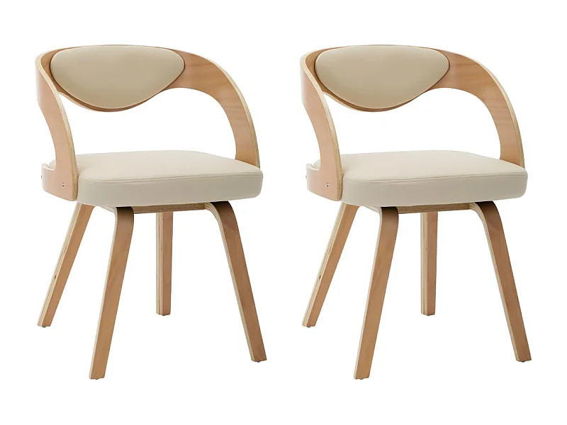 Sedie da Pranzo 2 pz in Legno Curvato e Similpelle Crema