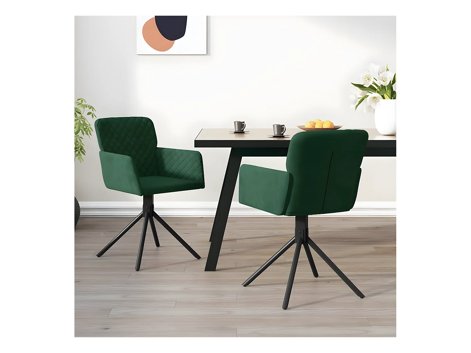 Chaises pivotantes à manger lot de 2 Vert foncé Velours
