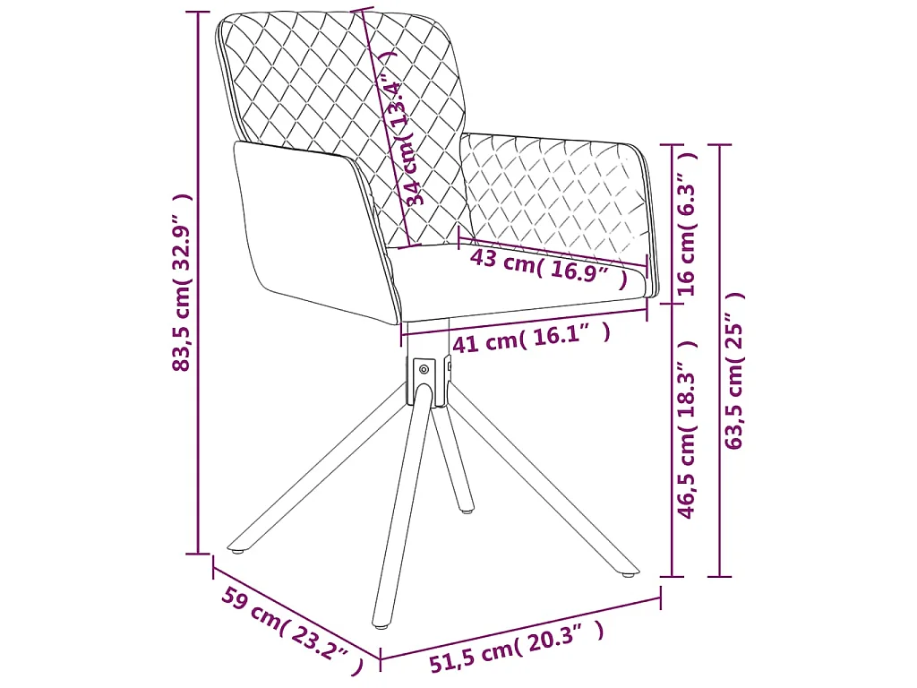 Chaises pivotantes à manger lot de 2 Vert foncé Velours