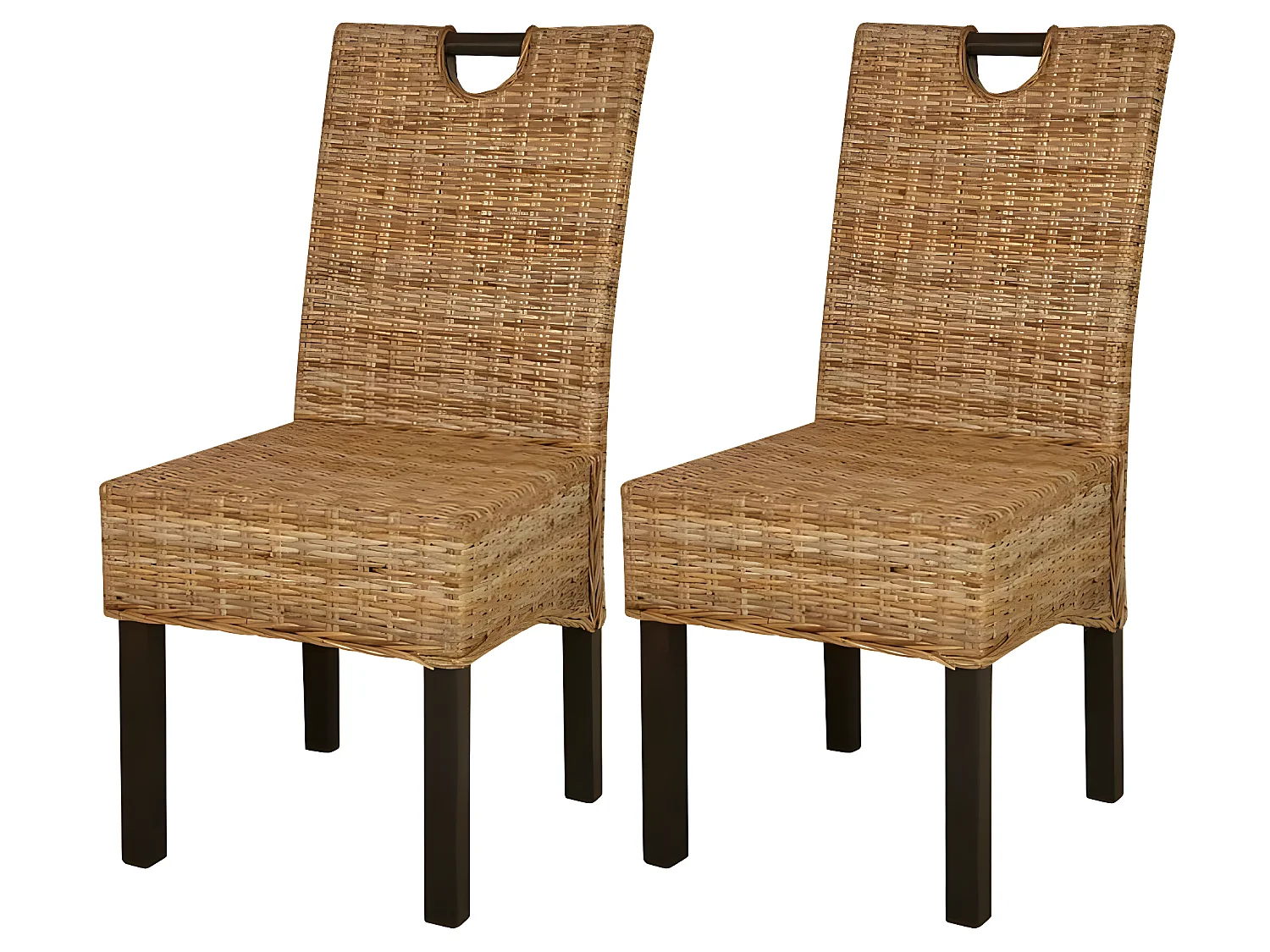 Set van 2 eetkamerstoelen van Kubu rotan en mangohout