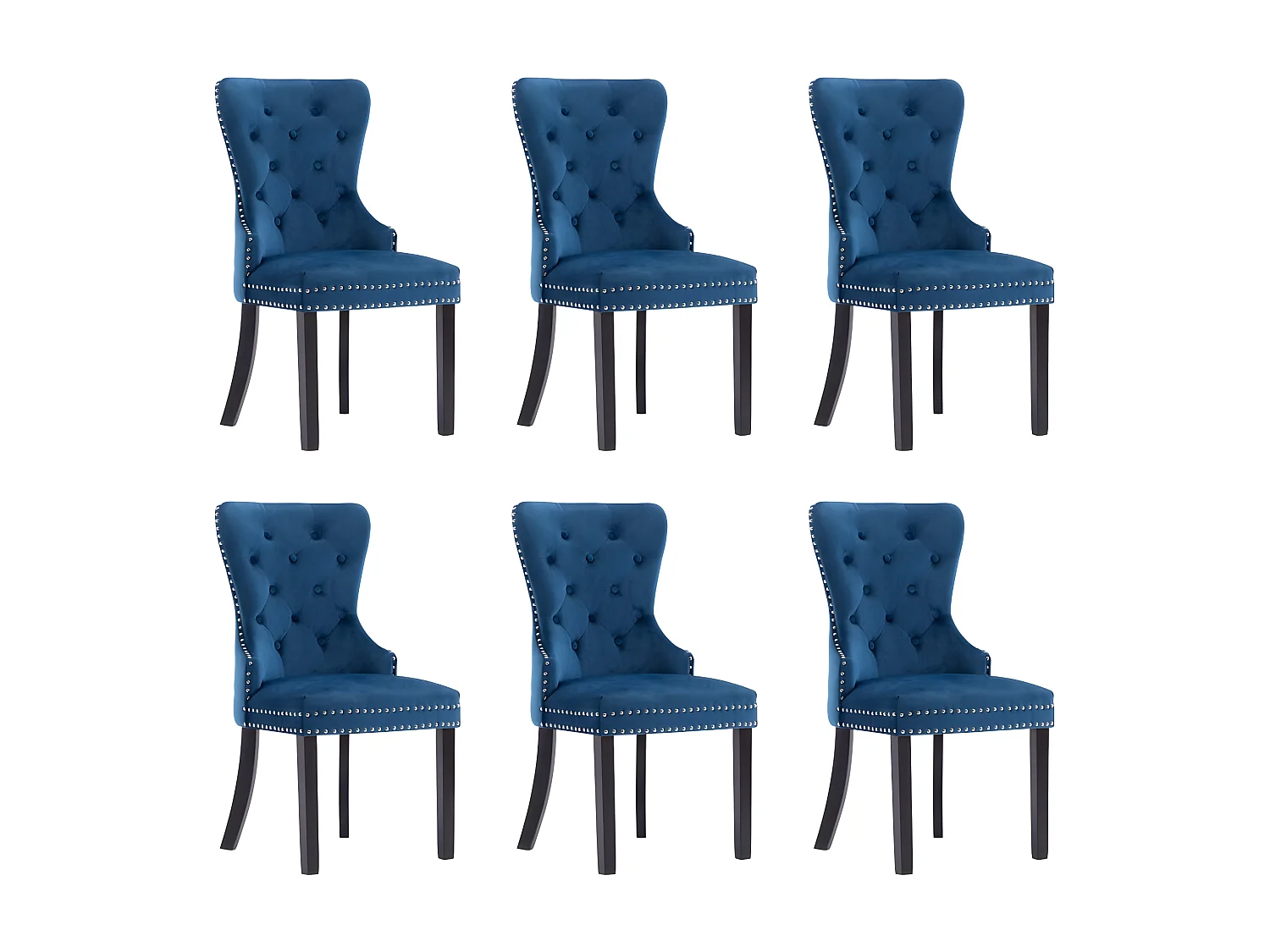 Chaises à manger lot de 6 bleu velours