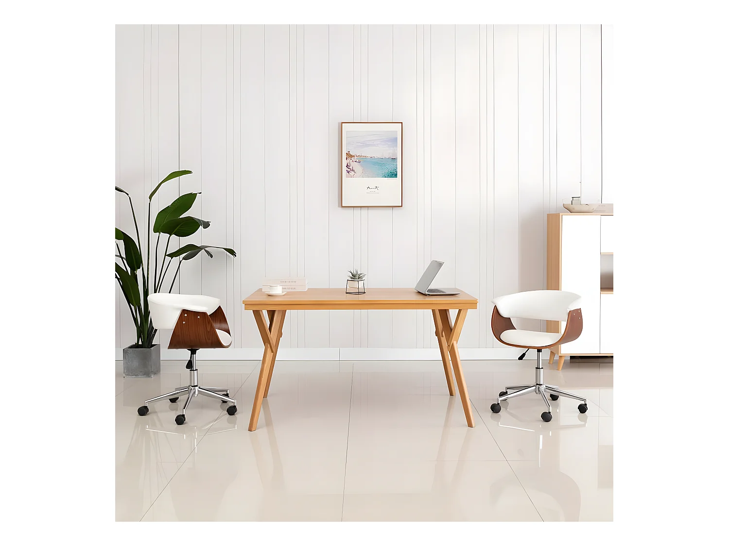 Chaise pivotante à manger Blanc Bois courbé et similicuir