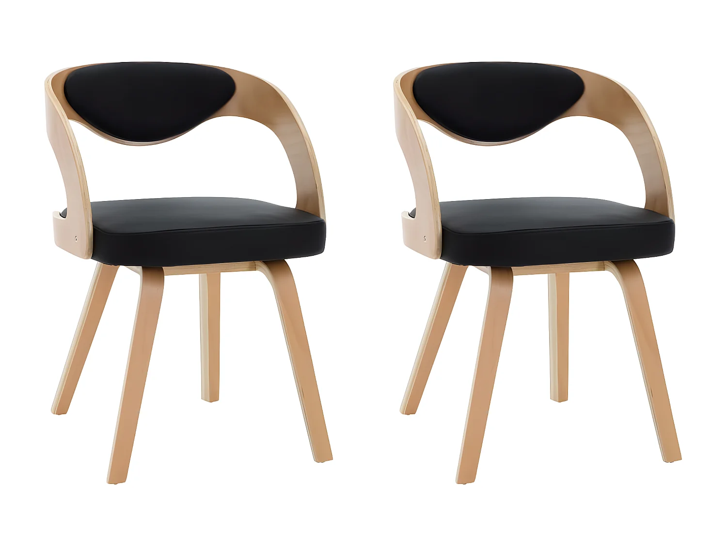 Chaises à manger lot de 2 noir bois courbé et similicuir