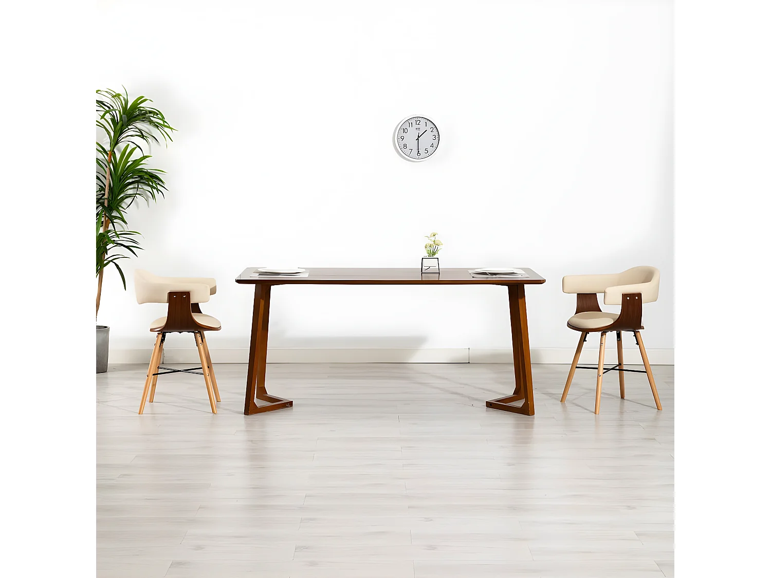 Chaises à manger lot de 2 crème similicuir et bois courbé