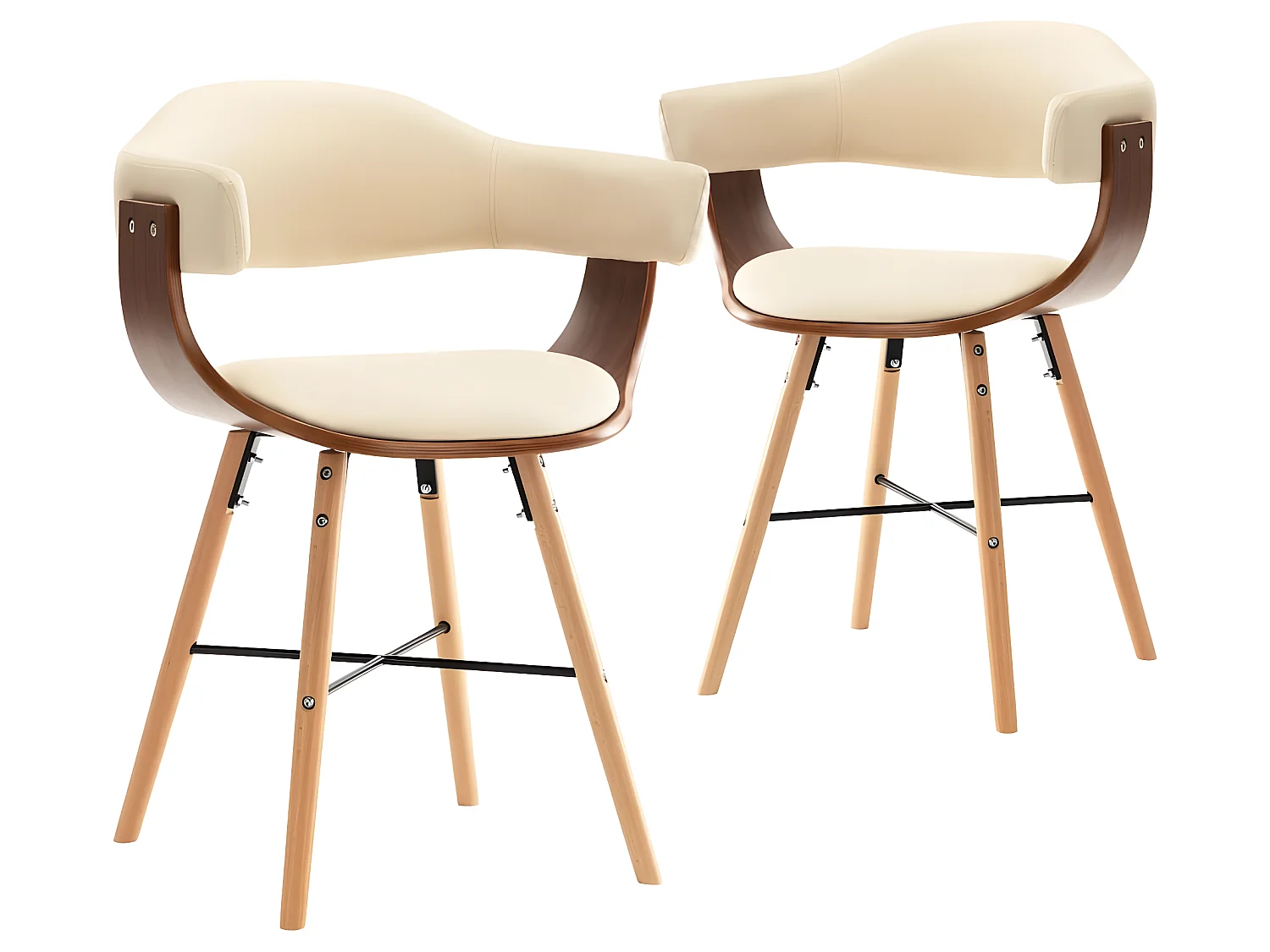 Chaises à manger lot de 2 crème similicuir et bois courbé