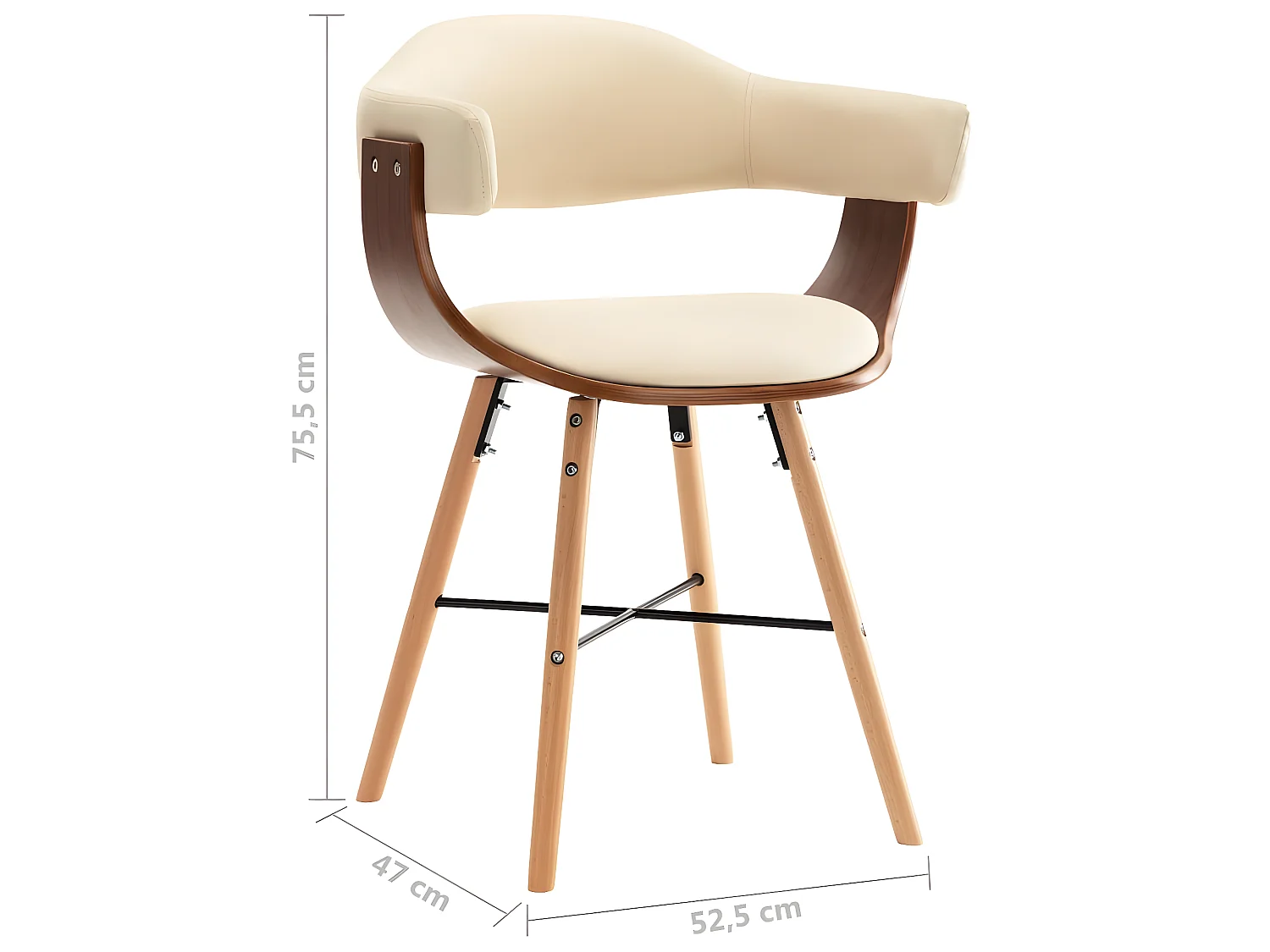 Chaises à manger lot de 2 crème similicuir et bois courbé