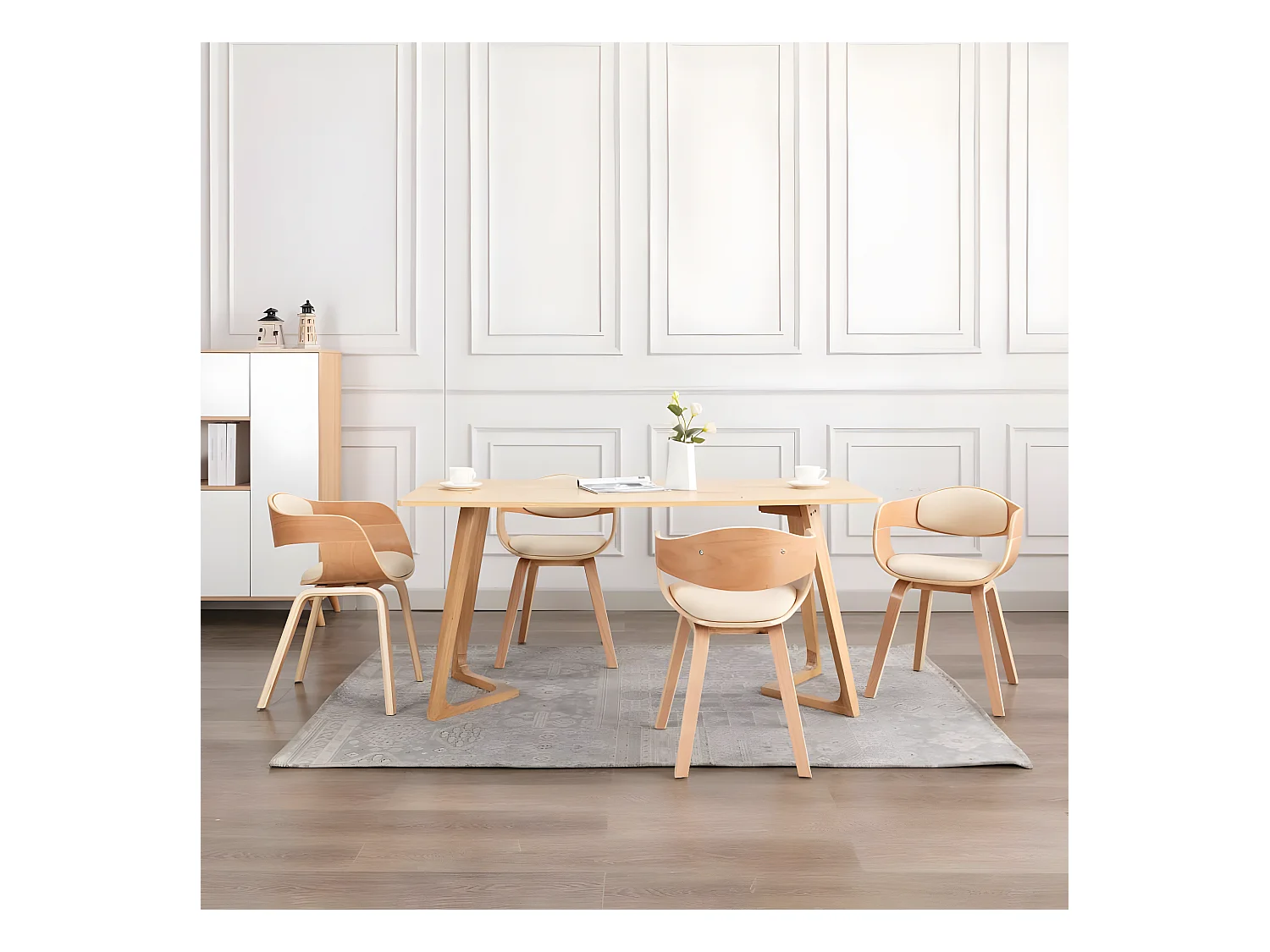 Eetkamerstoelen 4 st gebogen hout en kunstleer
