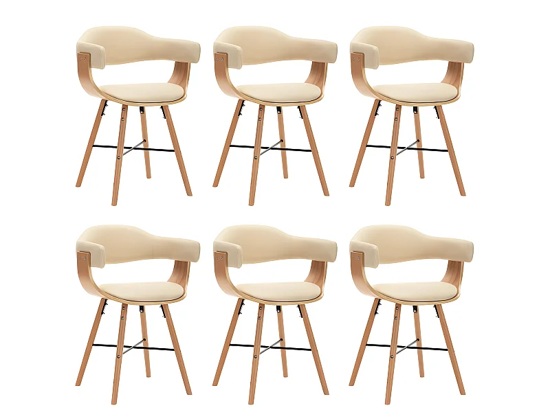 Esszimmerstühle 6 Stk. Cremeweiß Kunstleder und Bugholz